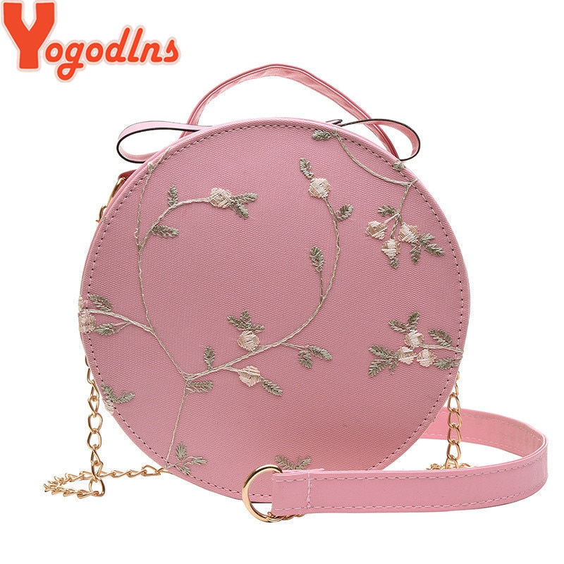 Yogodlns broderie femmes sacs ronds dentelle sac à bandoulière en cuir synthétique polyuréthane femme sac à bandoulière à fleurs sacs décontractés