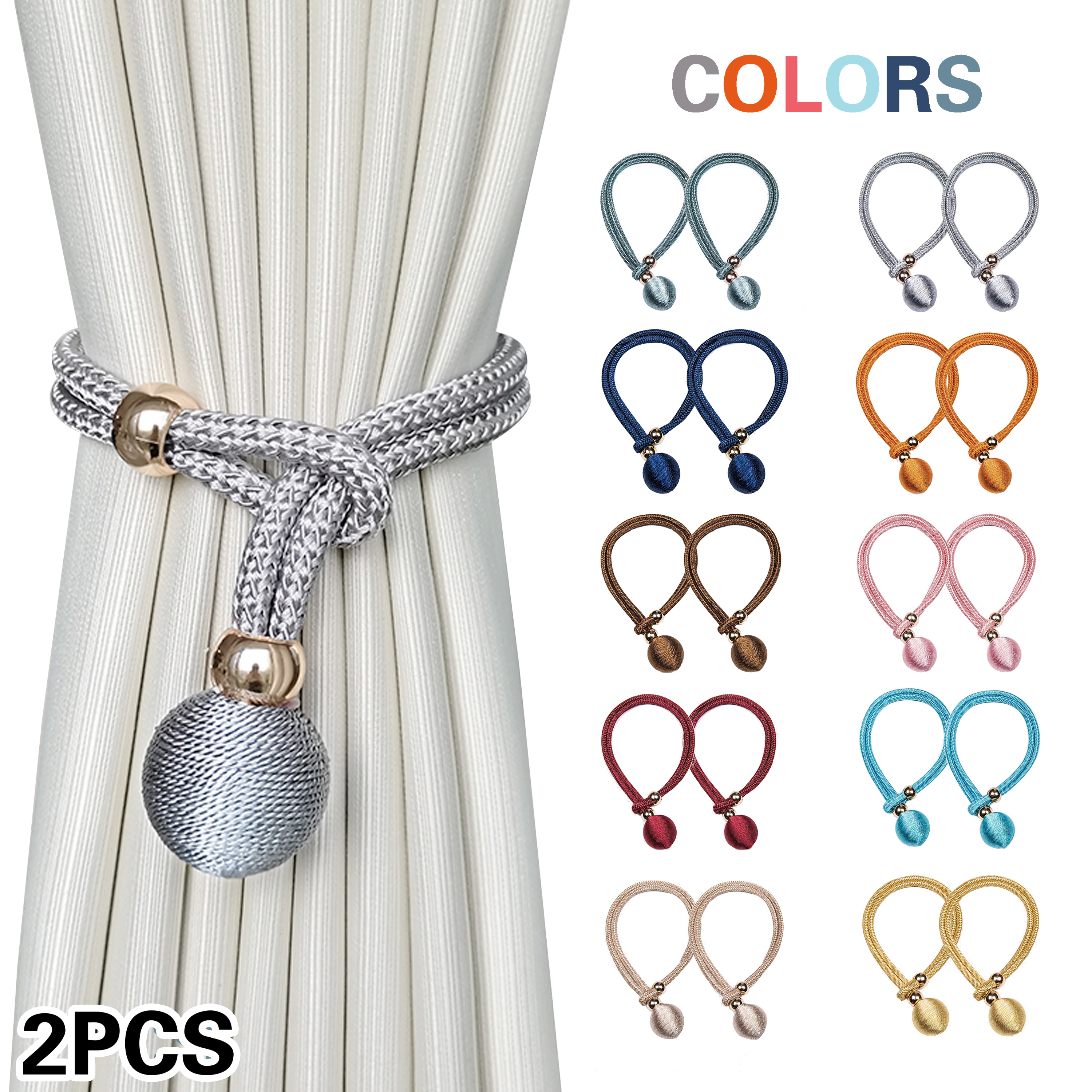 Bridas para cortinas de bolas francesas de lujo ajustables, duraderas, fáciles de instalar, sin necesidad de perforación, para dormitorio y sala de estar, 2 uds.