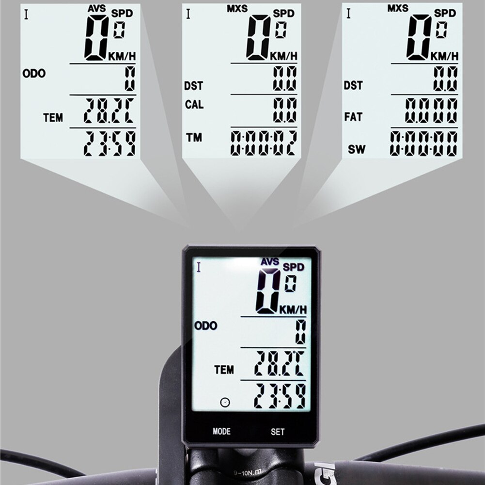 Wireless and Wired Bike Computer Large Screen Waterproof Luminous Velocimeter Stopwatch for Mountain Road Bicycles