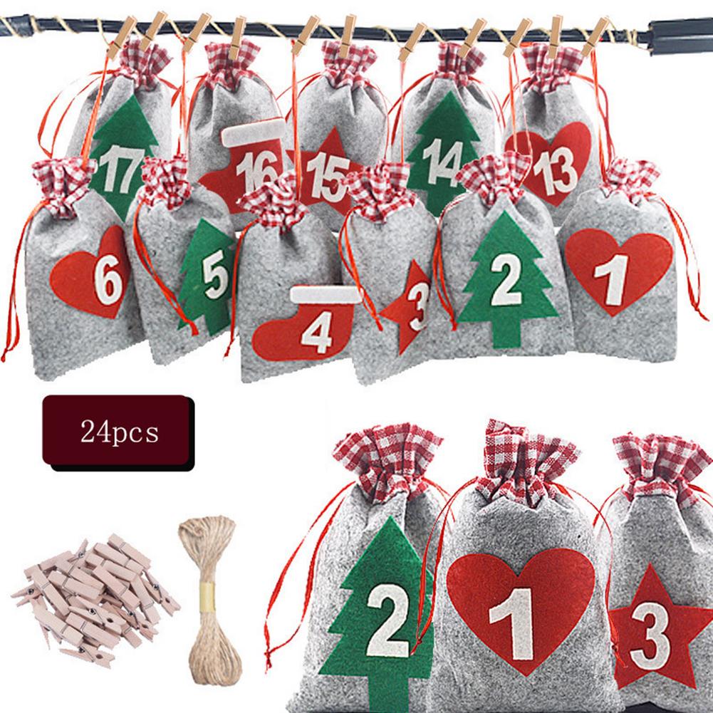 Christmas Pattern Candy Bag 1-24 Advent Bundle Calendar Countdown Jute Bag Candy Storage Pouch DIY Christmas Advent Calendar Bag: G