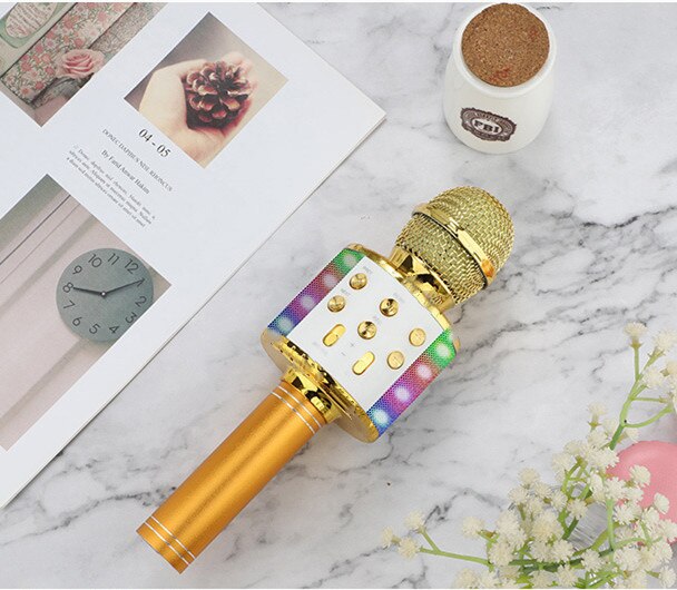 Ws -858l wireless microphone, wireless bluetooth speaker with led light, supports tf card playback: 858l- gold