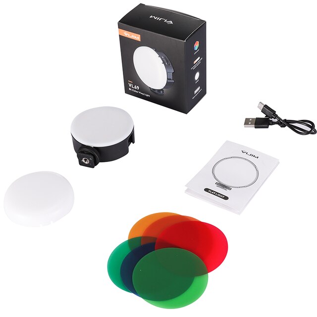 Ulanzi VL69 Adjustable LED Video Light 2500K-6500K 800LUX Rechargable Vlog Light with Soft Diffuser 6 Color Gel: Default Title