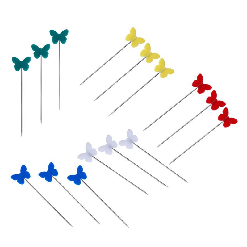 100 Pcs Patchwork Pinnen Plastic Straight Quilten Vlinder Push Pins Naaien Pin Platte Kop Pin Voor Ambachten Diy Projecten