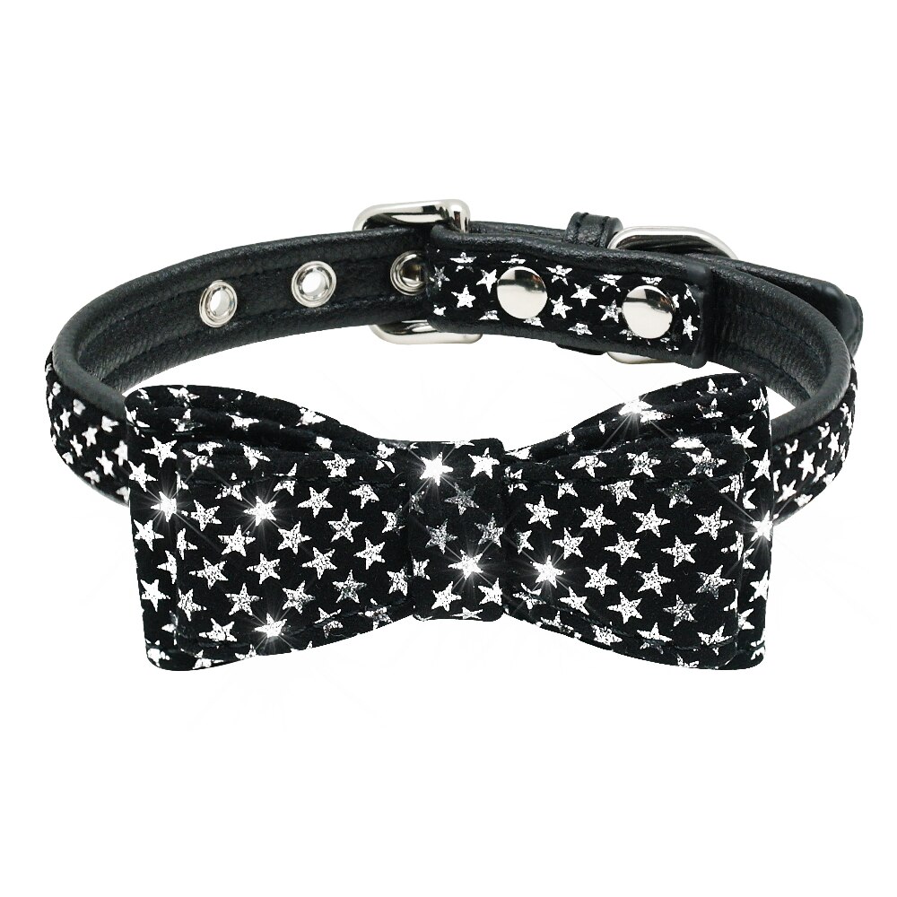 Bowknot Dog Collar Dogs Cat Collars Bow Tie Padded Puppy Collars for Small Pets Cat Kitten Doggy Chihuahua Blue Pink Black
