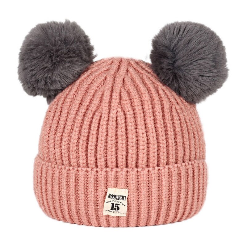 Bonnets de bébé chapeaux tricotés pour enfants | Pompon, bonnet d'hiver, mignon pour filles garçons décontracté, couleur unie, chapeau pour fille avec deux boules: pink