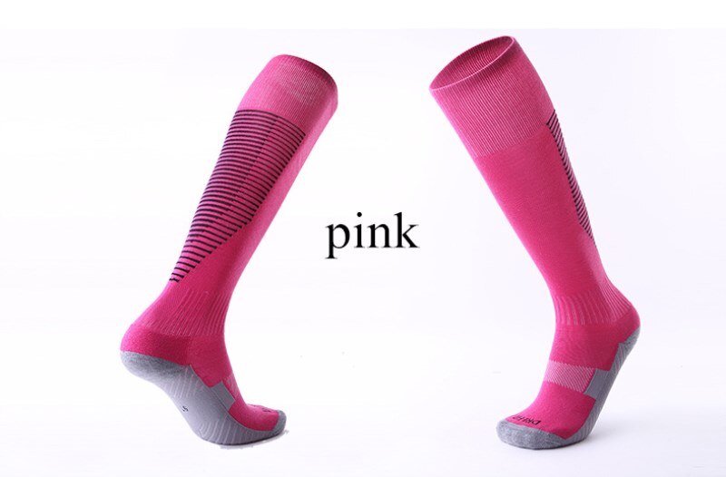 Adult Kids Sports Soccer Socks Color Stripe Long Stocking Knee High Football volleyball breathable Children Sock: pink / for kids size