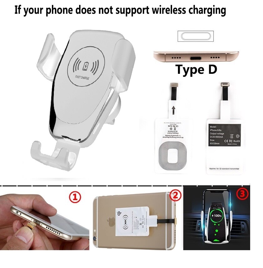 Fast Qi Car Wireless Charger For iPhone XS Max XR X Samsung S10 S9 Intelligent Wireless Charging Phone Car Holder For Xiaomi: White For iPhone