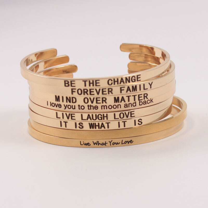 Cor de ouro inspirador mantra pulseiras pulseiras motivacional amigo incentivo jóias mantra pulseira para presente masculino