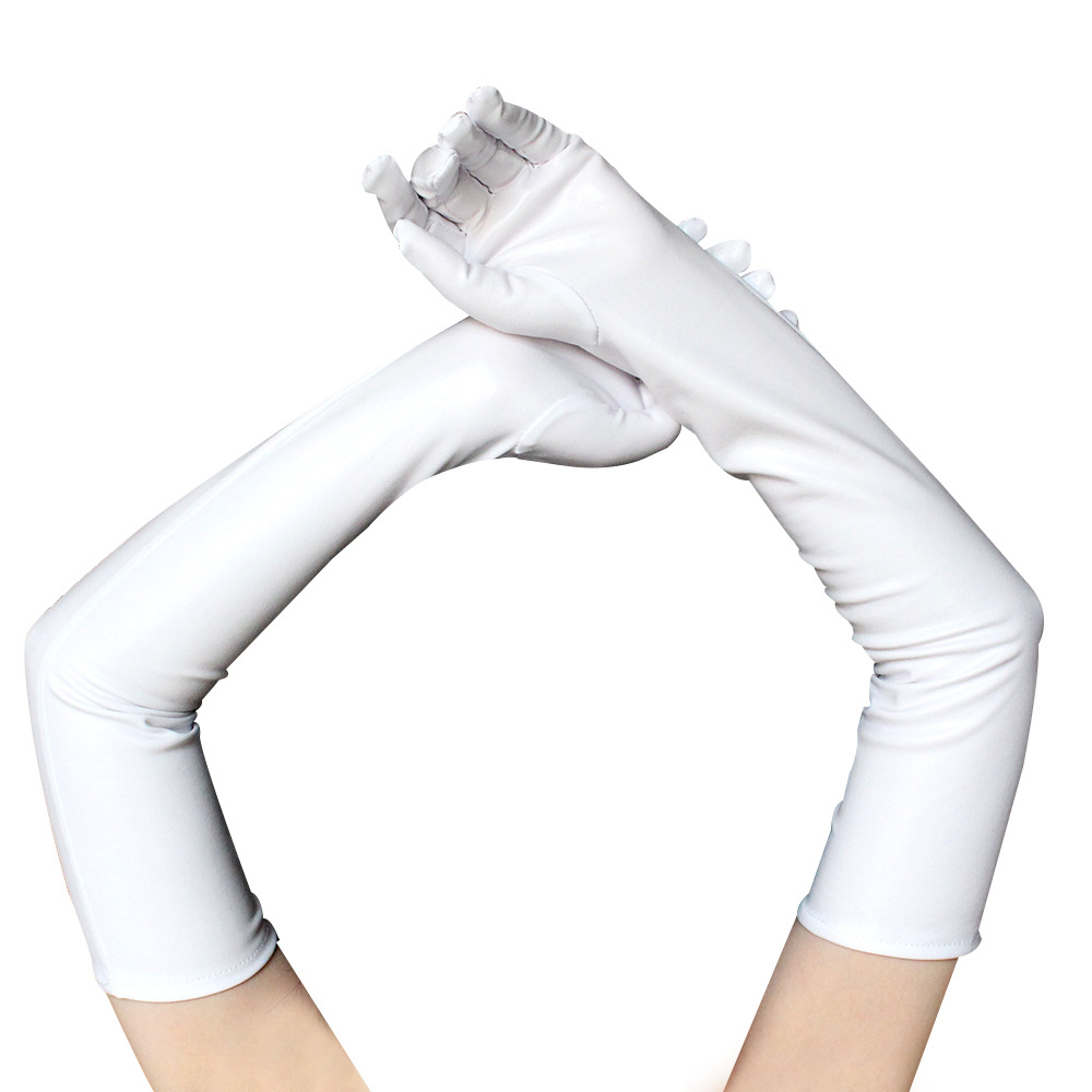 Guantes largos de cuero blancos, guantes largos brillantes sexis para mujer, ropa de discoteca de látex de cuero, disfraz de ópera para: Negro