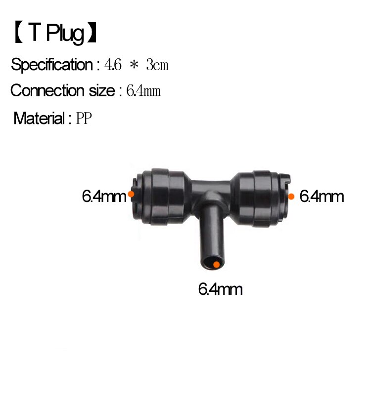 HEMAN 1/4'' Pipe Tee Elbow Quick Connector End Cap Bulkhead Adapter Aquarium Fittings Top Joints Anti-leaking 2pcs: T Plug Black