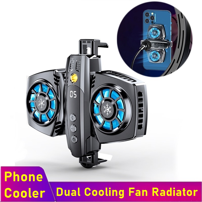 Tongdaytech przenośny telefon Usb Cooler półprzewodnikowy podwójny wentylator chłodnicy z wyświetlaczem temperatury Smartphone gra Radiator