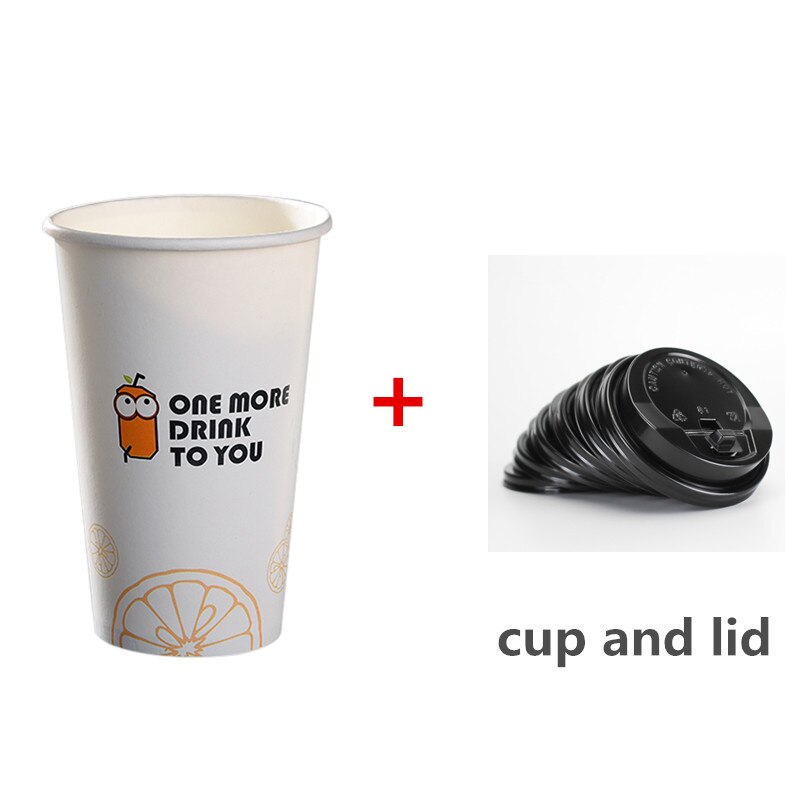 50pcs white disposable paper cup 400ml 500ml party favor funny beverage juice cup takeaway packaging cups with lid: cup and lid1 / 400ml 50pcs