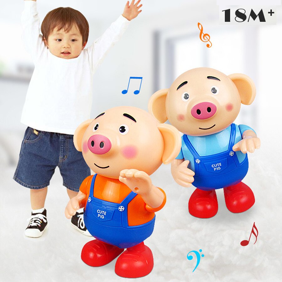 Electric Pig Dancing Robot Toys For Children Cute Funny Seaweed Dance Musical Flashing Intelligent Walking Toys Kids