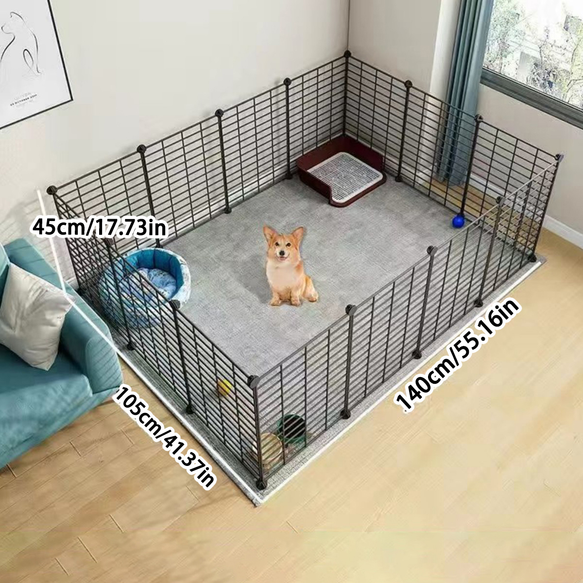Pet Fence Dog Fence Indoor with Toilet Area Small and Medium-Sized Dog Kennel Free Combination Home Isolation Dog Cage: green