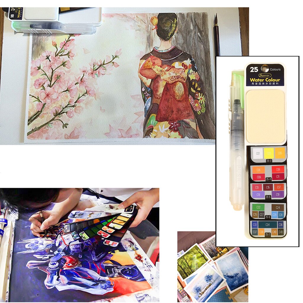 Artists Watercolour Paint Set Portable Pocket Travel Painting Set with Brush: 25 Colors