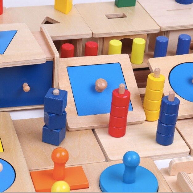 Montessori scatola di permanente per oggetti in legno con vassoio e palla gioco di abbinamento famiglia per bambini giocattoli educativi fai-da-te aiuto didattico