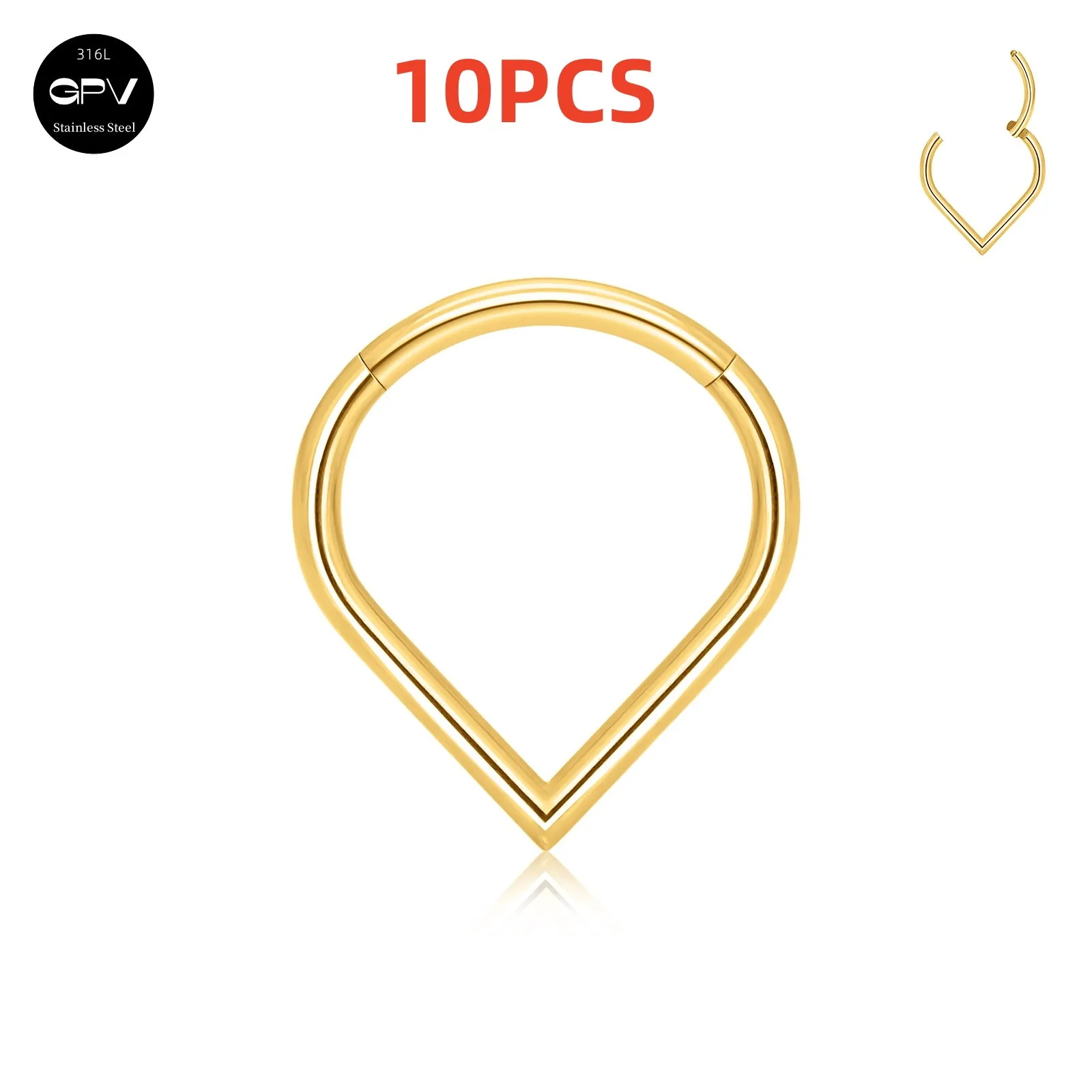 1/10 Uds. Anillo de nariz de gota en forma de corazón de acero inoxidable 316L 16G con incrustaciones ZC pendientes de joyería perforados para hombres y mujeres anillo de tabique: Blanco / Chapado en oro antiguo