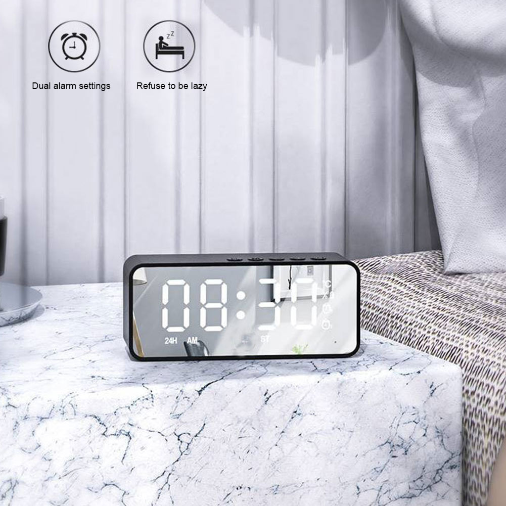 Digital Alarm Clock With Wireless Speaker Mini Household -compatible LED Display USB Rechargeable For Bedroom FM Radio