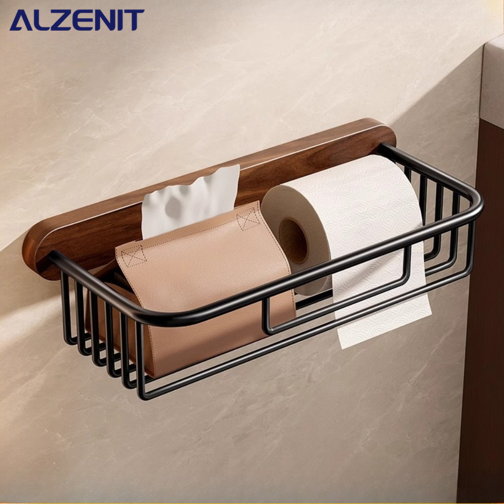 Toilet Tissue Box Bathroom Walnut Space Aluminum Paper Box Mobile Phone Storage Rack Stylish and Handsome Bathroom Accessories