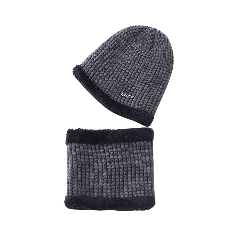 2Pcs Children baby boys hats+scarf sets Kids Patchwork Knitted wool keep Warm beanie caps fitted soft panama bonnet Winter A40: gray