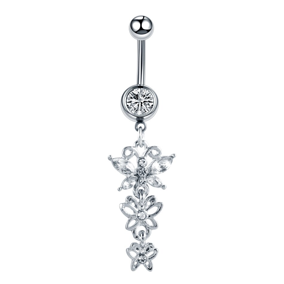 1 PC Silver Crystal Surgical Steel Navel Piercing Heart Zircon Belly Button Rings Women Belly Button Piercing Ombligo Pircing