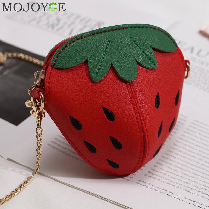 Söta tecknade crossbody väskor för kvinnor jordgubbar mini pu läder axelväskor