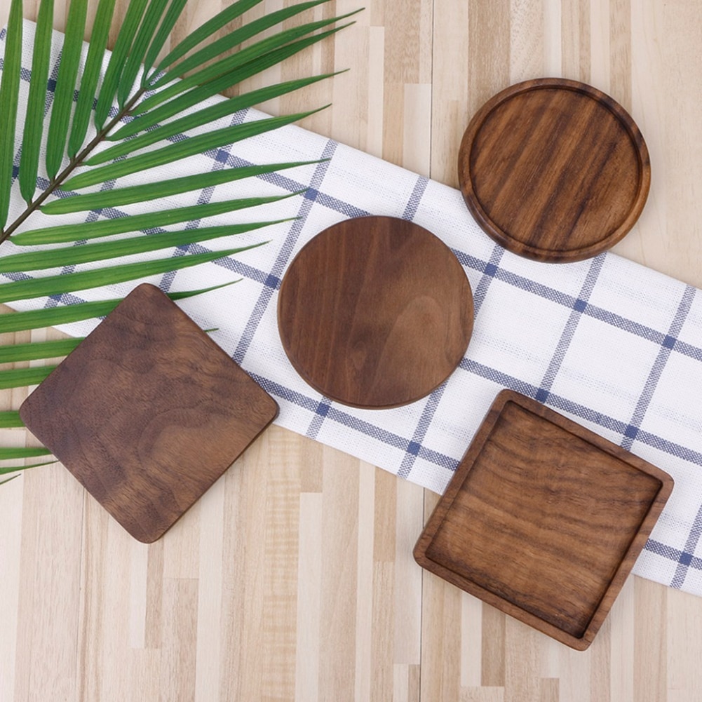 1PC Beuken Zwarte Walnoot Hout Coaster Retro Isolatie Cup Mat Huishouden Vierkante Ronde Coaster