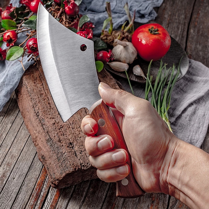 Forged stainless steel small kitchen knife with wooden handle Chopping knife Sharp blade Meat cleaver Kitchen cooking knife