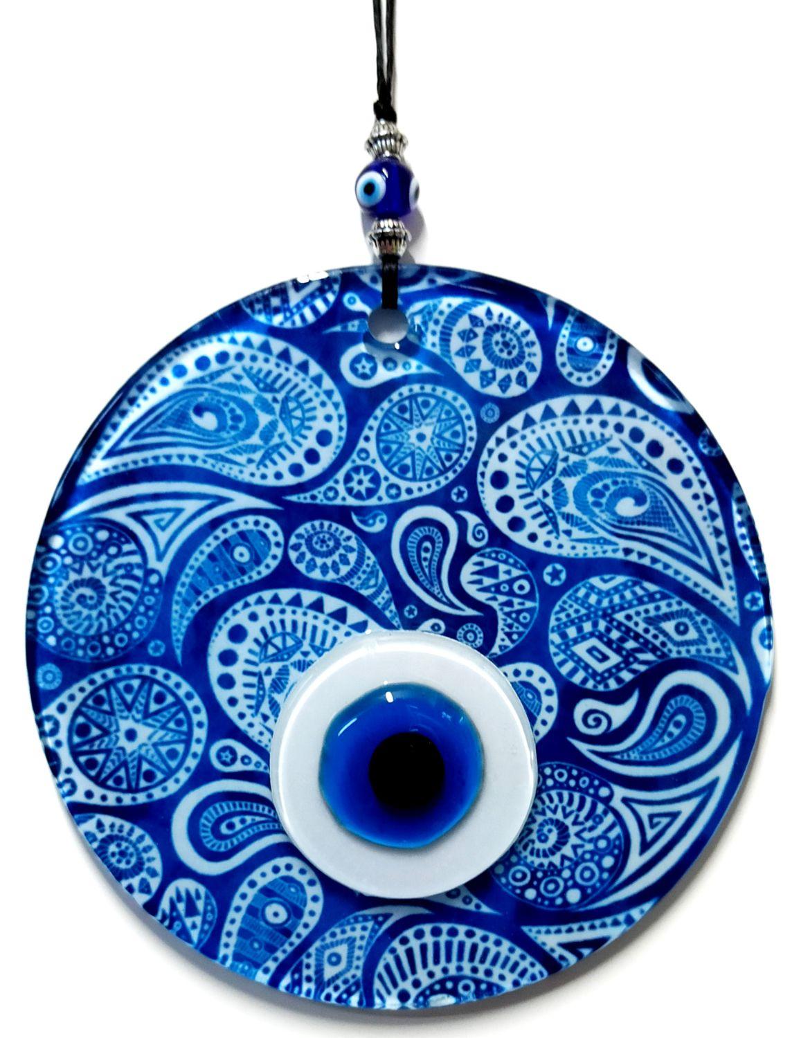 Blauw Wit Glas Boze Oog Kraal, Handgemaakte Glazen Muur Ornament, Evil Eye Souvenir
