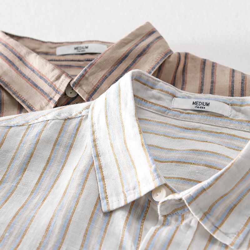 100%  linne stil randig vit skjorta herrmärke långärmade fritidsskjortor för män bekväm skjorta herr chemise toppar
