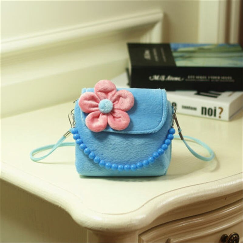 freundlicher Baby Mädchen 3D Blume Mini Reißverschluss Abdeckung Schulter Handtasche Schlüssel Münze Geldbeutel Crossbody-tasche Samt Schulranzen Bote Geldbörse Tote: Blau