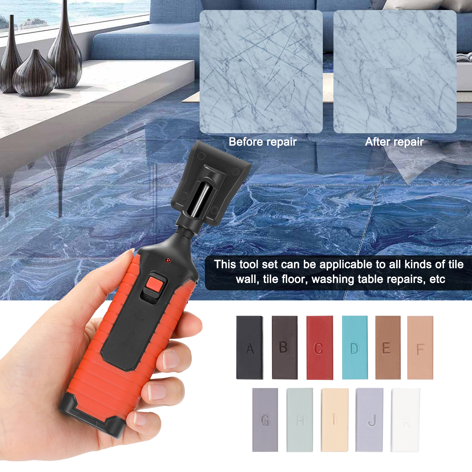 Ceramic Tile Repairing Tool Set Scratch Repairing Crack Fill Tile Surface DIY Floor Repair Kit Fix Wax Scratches Mending Tool