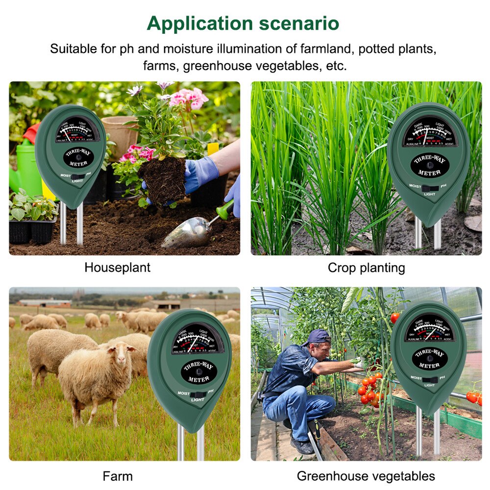 Medidor de PH 3 en 1, medidor de humedad del suelo, medidor de temperatura solar para cultivo de flores y plantas, herramienta de jardín