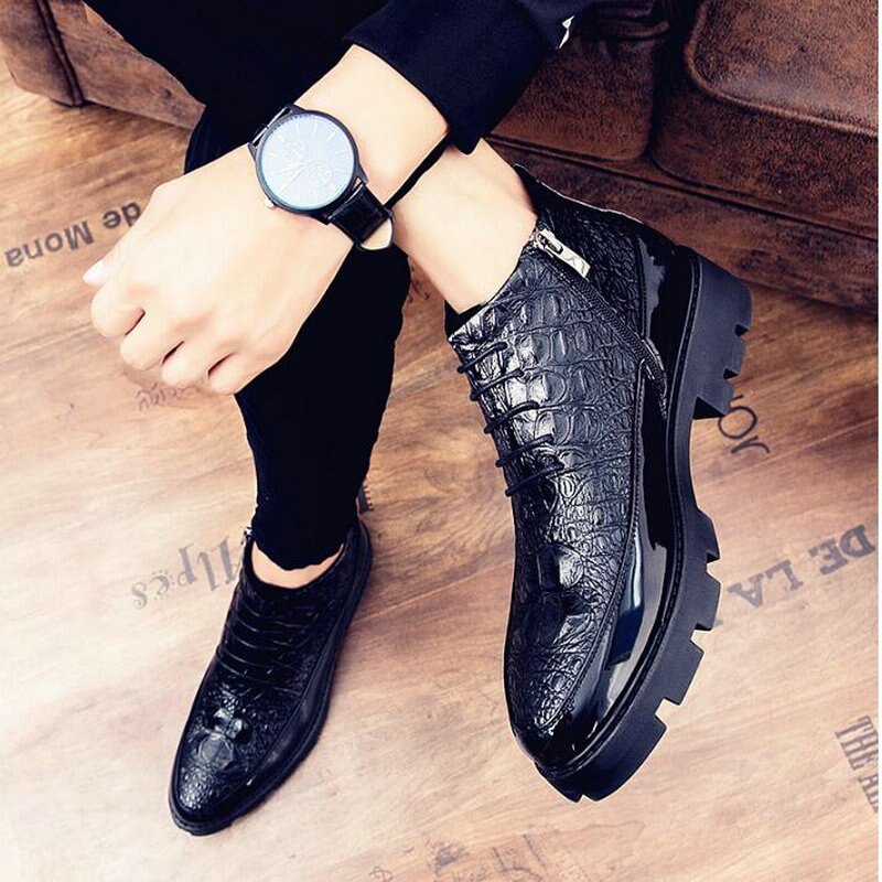 Male patent leather Moccasins shoes High top italian formal dress brogue oxford wedding Business shoes boots LH-60