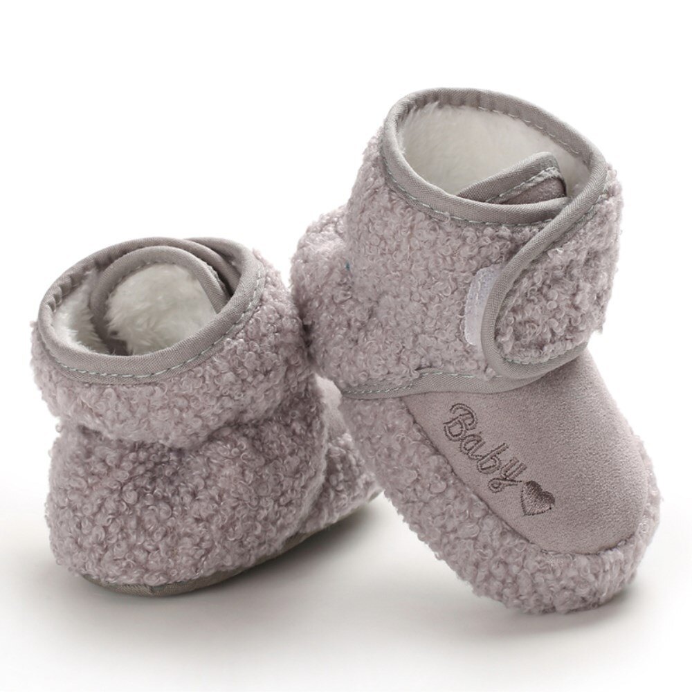 0-18M Toddler Baby Boys Girls Boots Winter Warm Soft Sole Plush Prewalker Snow Boots Children Kids Anti-Slip Crib Cotton Shoes: Gray / 0-6 Months