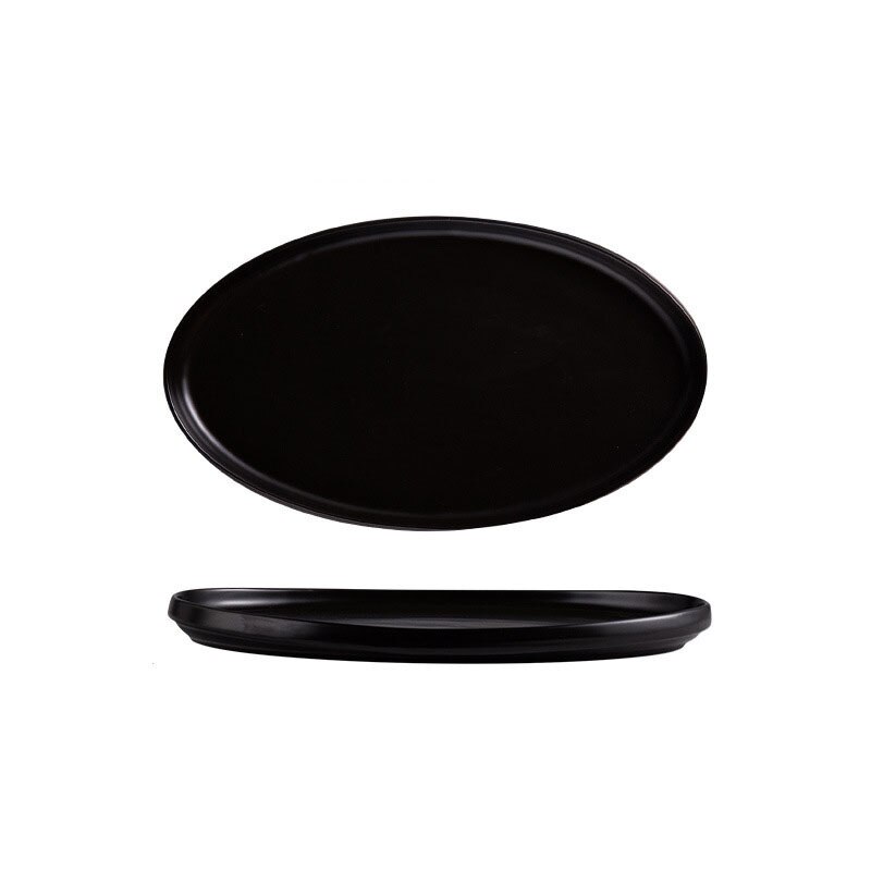 Grands plateaux de service ovales de 12/14 pouces, plats de service en porcelaine de couleur allant au four, assiettes à dîner: BLACK / 12 pouces