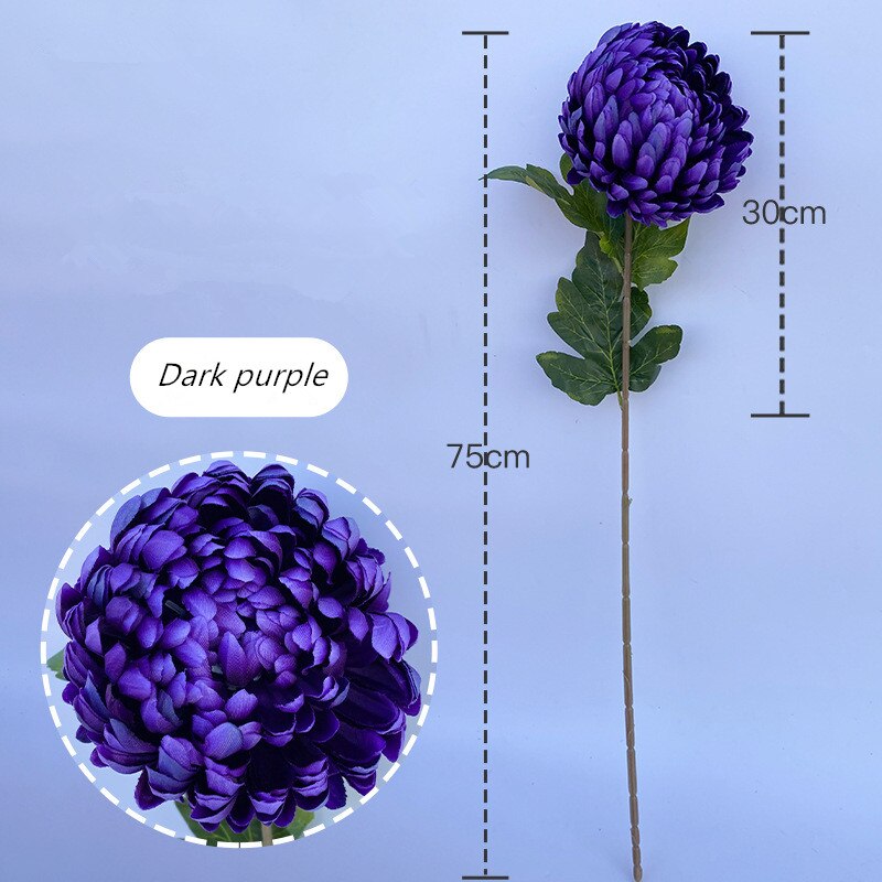 Grote Enkele Chrysant Land Stijl Woonkamer Bloemstuk Kunstbloemen Bruiloft Schieten Props Decor Bloemen: Dark purple