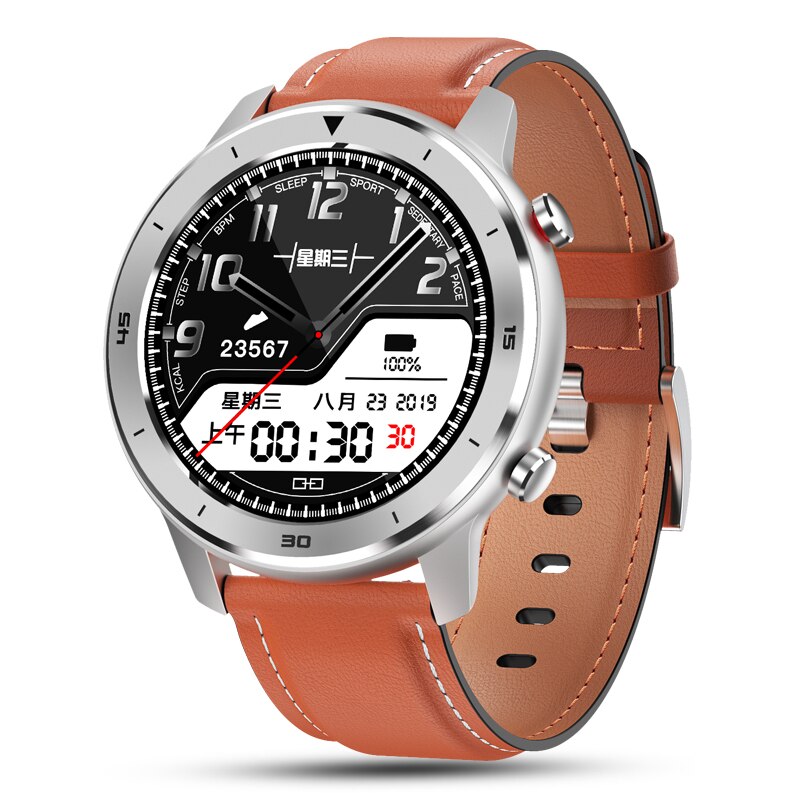 696 DT78 Smart Uhr Männer Frauen Smartwatch Armband Fitness Aktivität Tracker Tragbare Geräte Wasserdicht Heart Rate Monitor Band: silver Brown leather