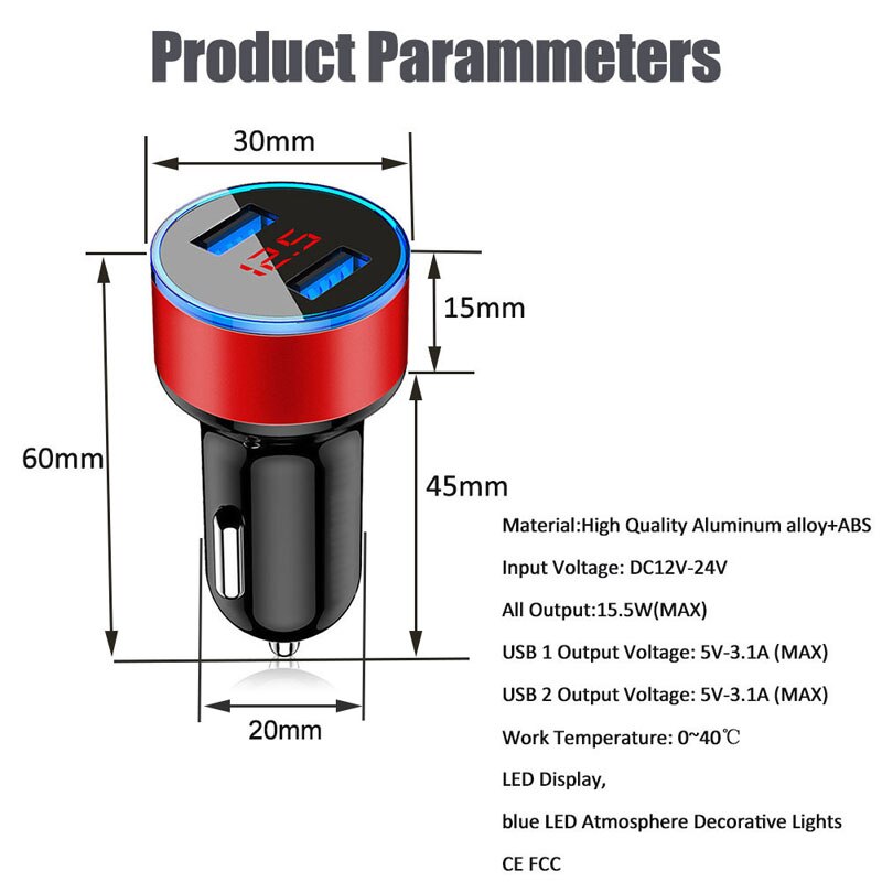 Cargador USB Dual para coche con LED, Cable USB tipo C para Samsung S21, S20, S10 Plus, S9, S8, A22, A32, A42