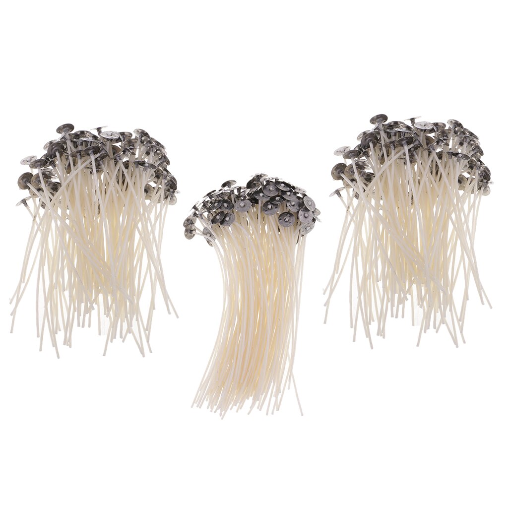 Mecha de vela Natural para fabricación de velas, vela artesanal preencerada de Bajo humo, pretableada, 100% núcleo de algodón Natural, 100 piezas