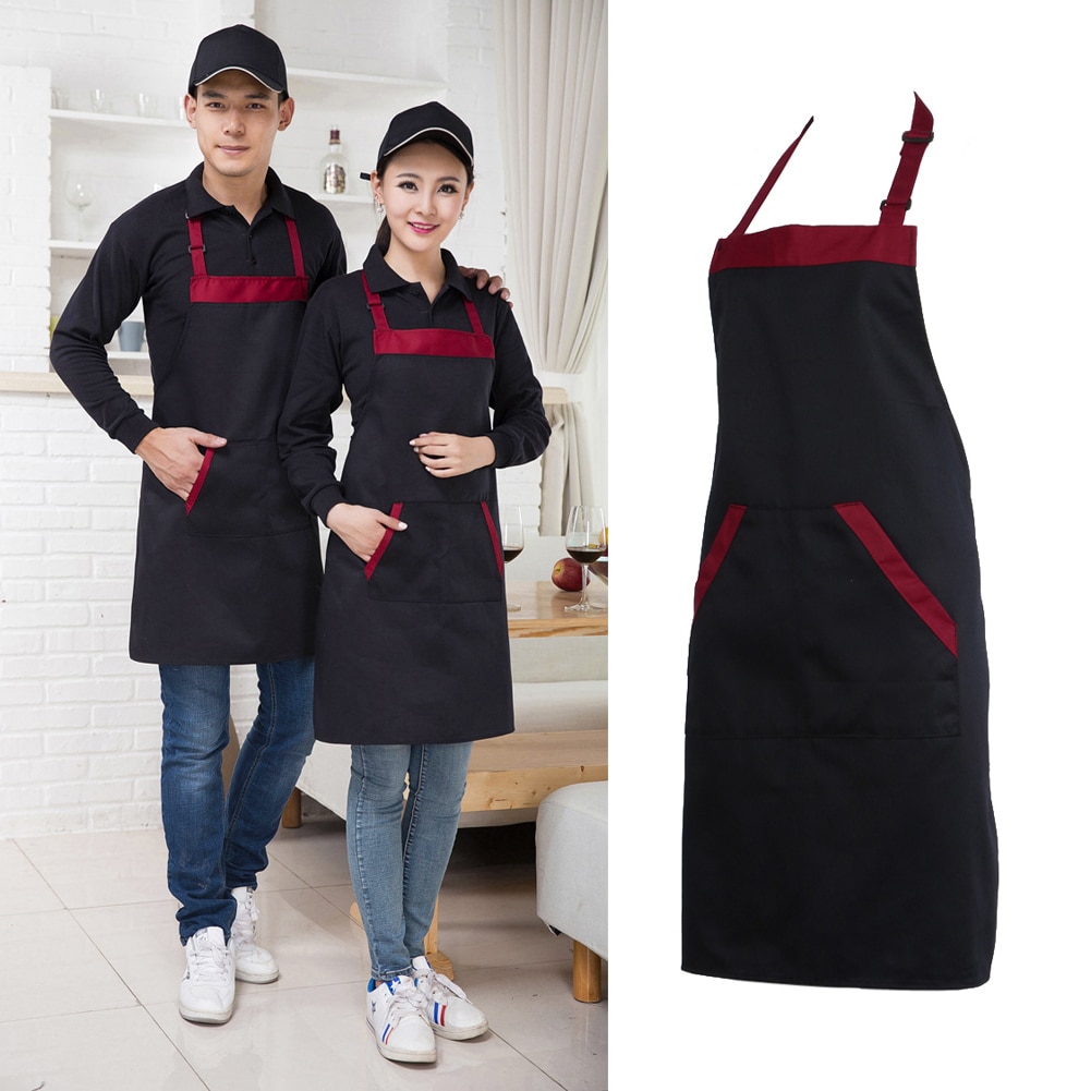 Noir rouge unisexe Chef cuisine cuisine traiteur dos nu tablier bavoir avec 2 poches taille unique en moyen accessoire de cuisine