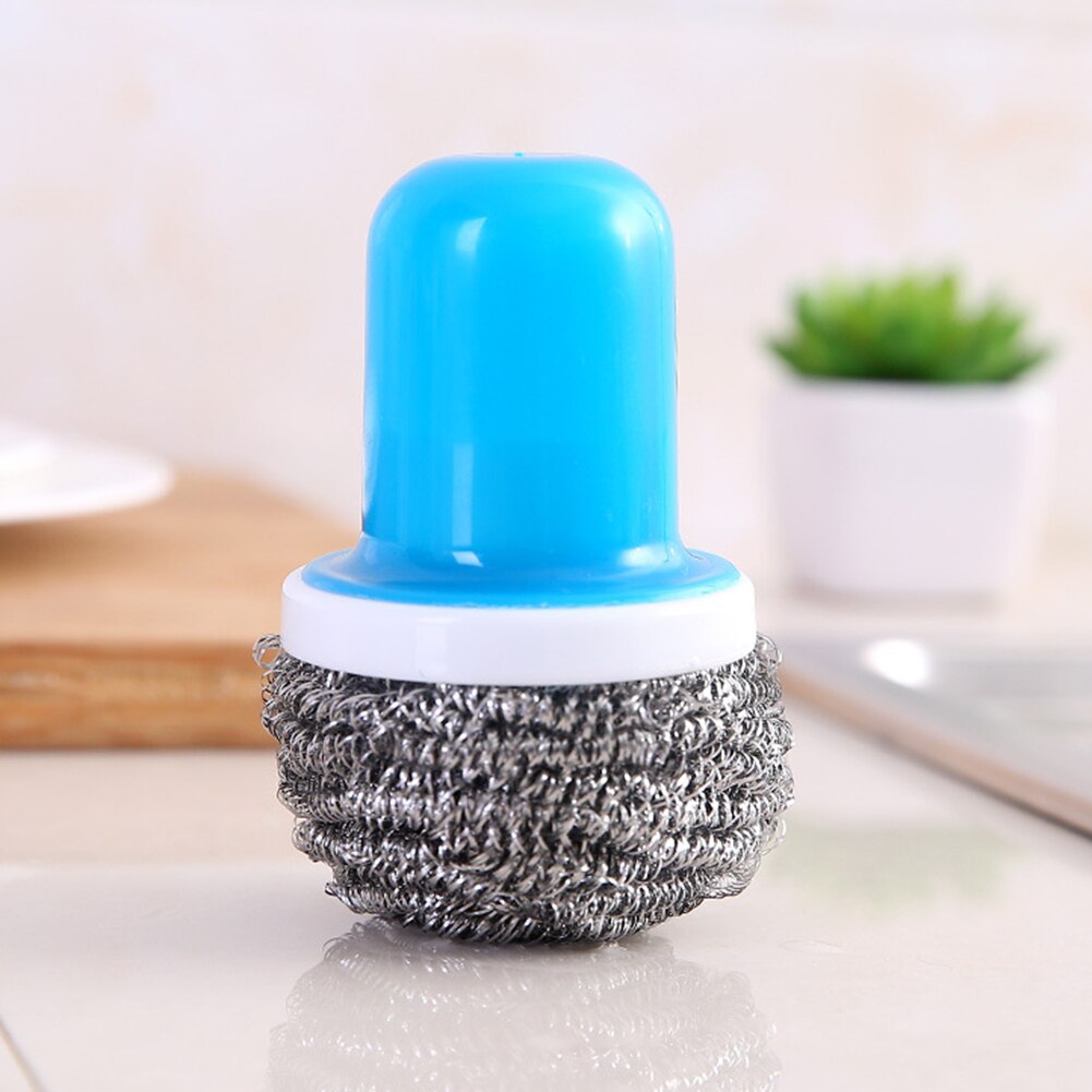 Home Steel Wire Ball Cleaning Brush Scrubber With Handle Kitchen Cleaner For Washing Pot Dish Pan Bowl Utility Tools