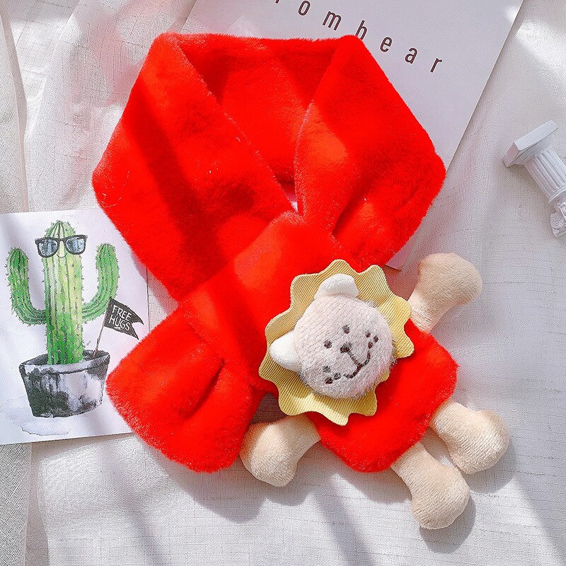 Bavoir couvre-chef en peluche pour femme, Version coréenne, court, , dessin animé, mignon, pour garçons et filles, étudiant et enfant, mignon, D54: red lion