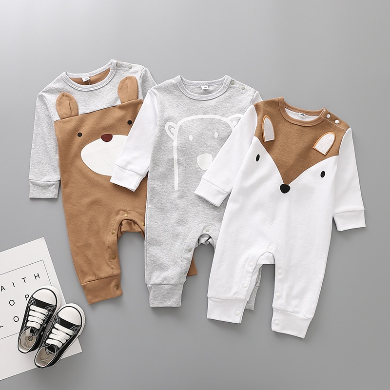 Spädbarnskläder vår höst babybyxor flickor pojkar jumpsuit barn baby nyfödd kläder neonatal långärmad bomull