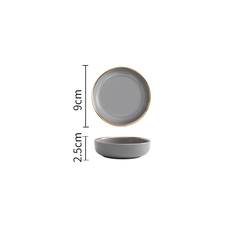 Light Luxury Ceramic Plate Smoke Gray Golden Rim Dinner Plates Dessert Dish Soup Bowl Dinning Room Western Tableware Set: B