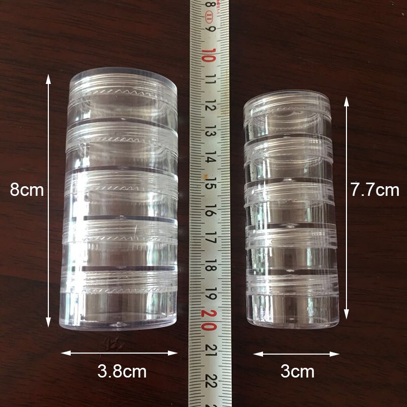 5 Layer Cylinder Transparent Empty Plastic Storage Boxes Rhinestone Bead Gems Case