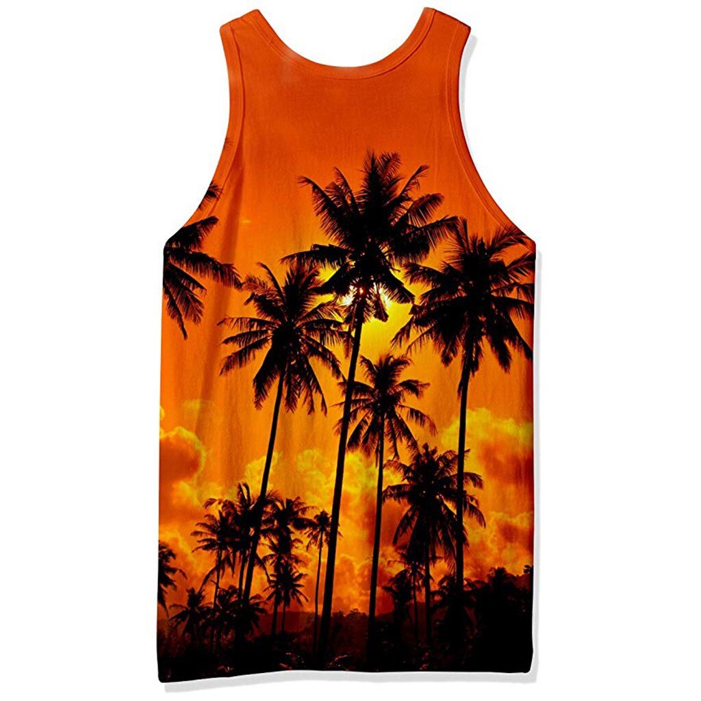 Singlet herr sommarlinnen 3d tryckta västar herr komfort bodybuilding kläder linne strandkläder