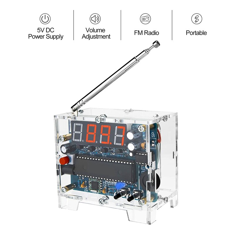 DIY Radio FM Receiver Kit Digital Radio 76MHz-108MHz Adjustable Wireless Receiver with Power Cable Easy to Assemble