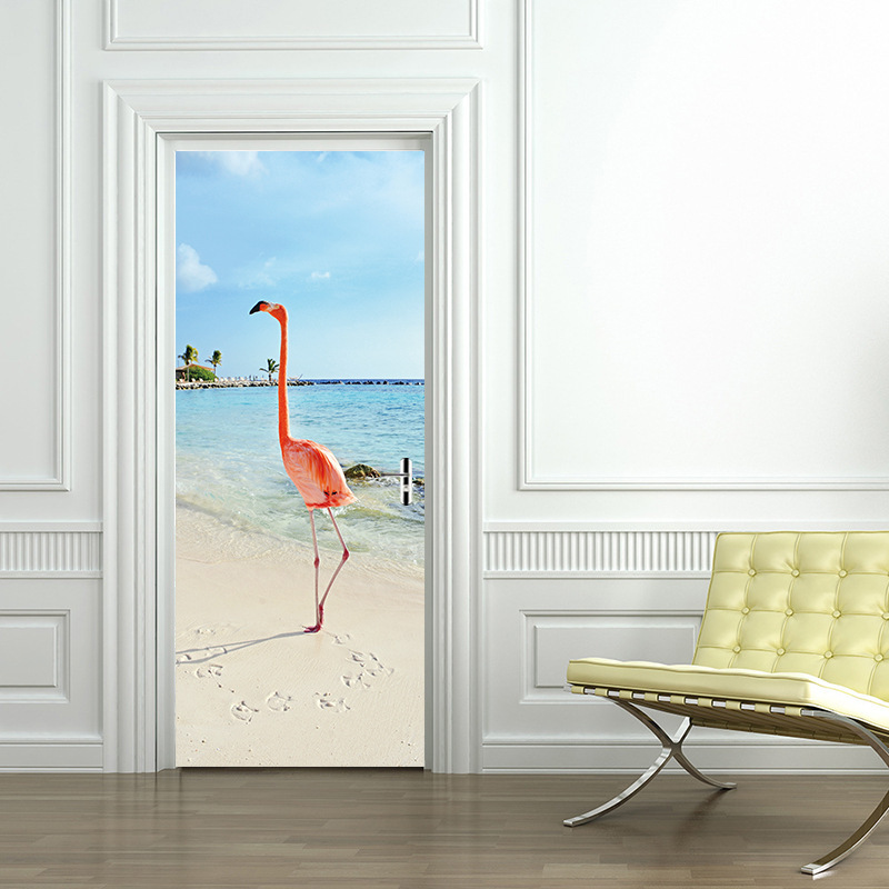 Flamingo deursticker zelfklevend waterdicht behang voor deur huisdecoratie slaapkamer woonkamer muurschilderingen