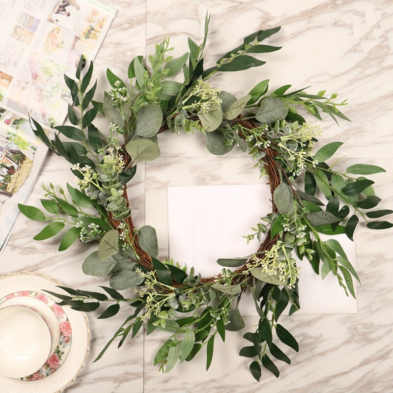 Veggpynt grønn blomst kunstig blomst rustikk silke blomst krans dekor